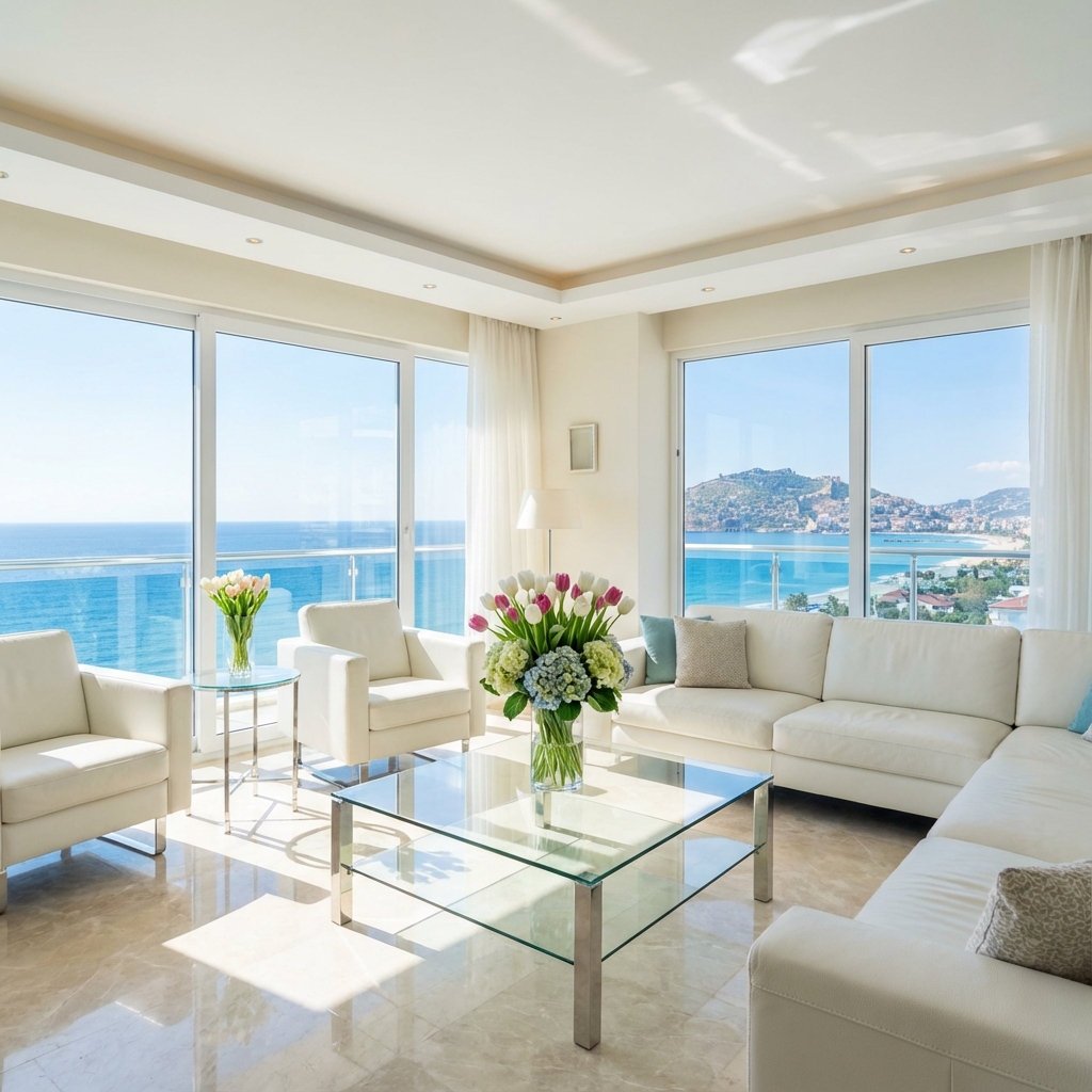 Cleaning professional preparing a living room in Alanya