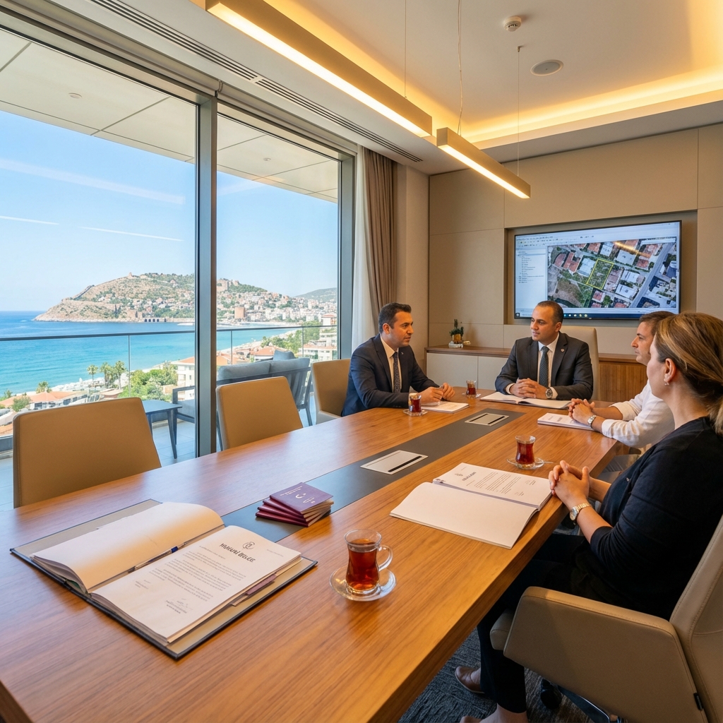 Professional legal consultation in a modern office with Mediterranean views